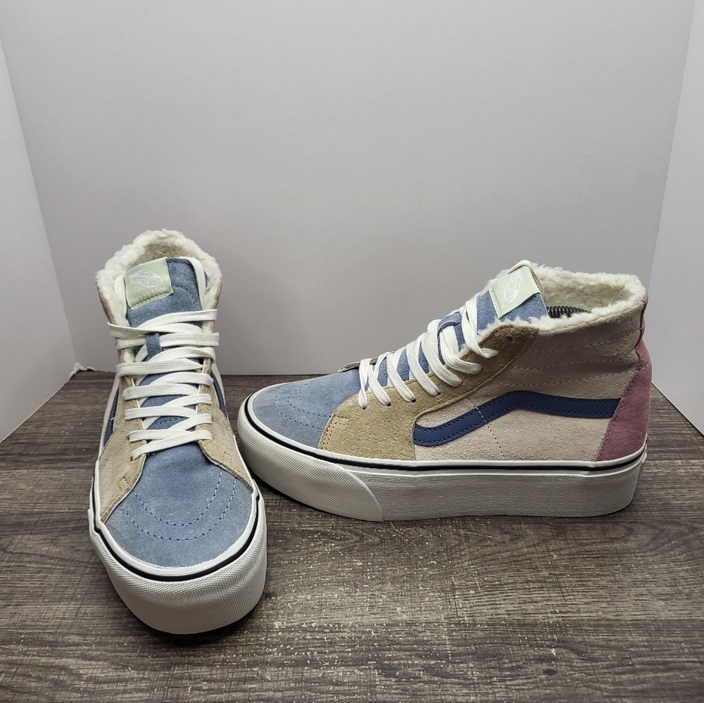VANS Sk8 Hi Tapered Stackform Block Suede/Sherpa Multi Color Women's Sz 10